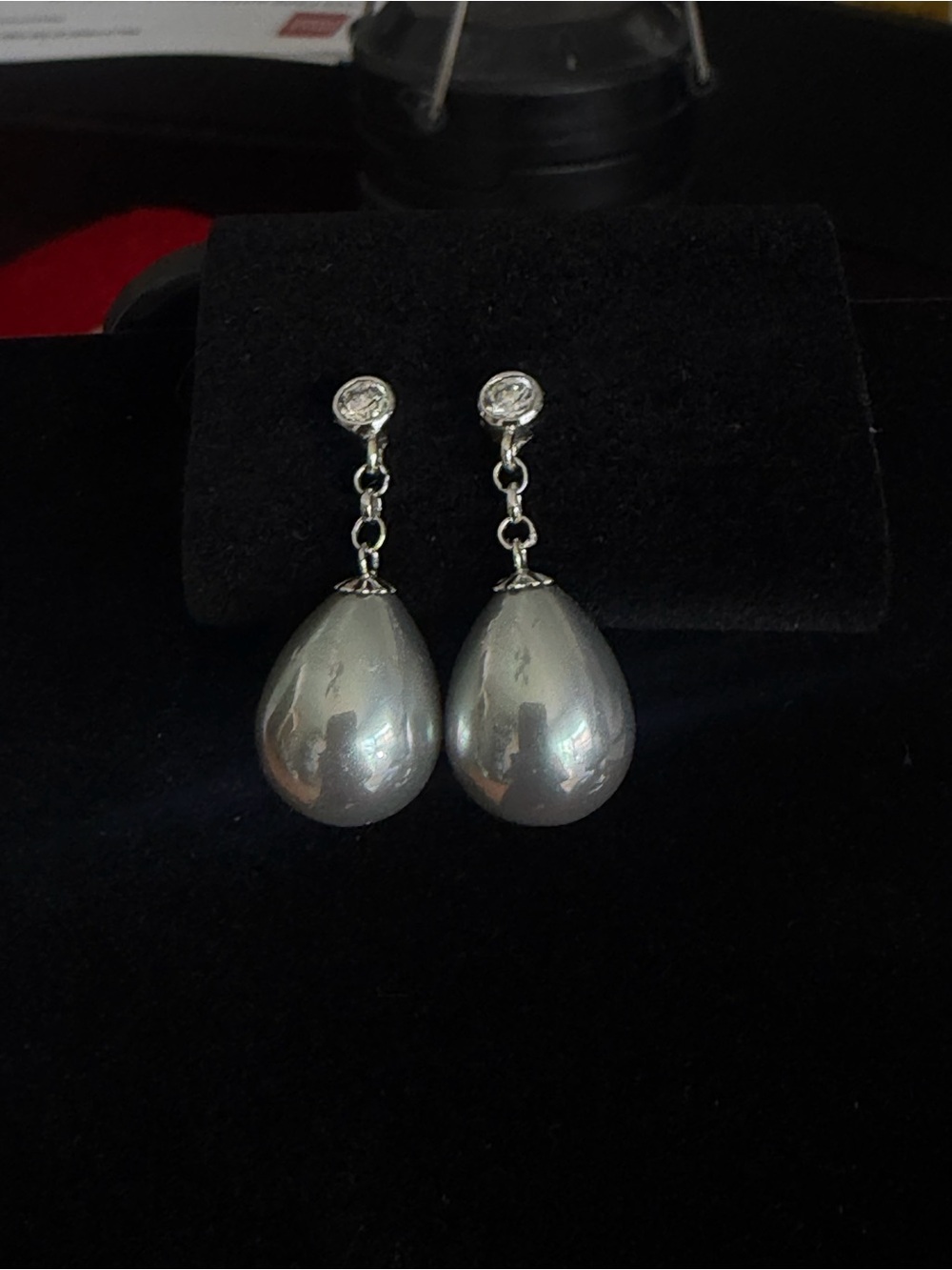 Teardrop Pearl Dangle Earrings with Crystal Studs